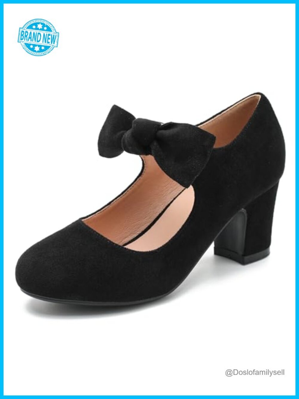 Mary Jane Block Heel Pumps Round Toe Bow Ankle Strap Dress Shoes